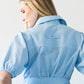 Harlow blue and white stripe shirt dress, close up of back of dress