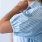 Harlow blue and white stripe shirt dress, sleeve detail