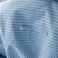 Harlow blue and white stripe shirt dress, close up of back tab detail