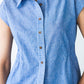 Reese stripe shirt, close up of button placket and collar