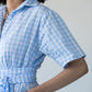Frankie blue check dress, close-up of sleeve and shoulder detail