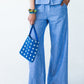 Sydney wide leg stripe pants, close up front view showing pocket
