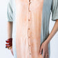 Bailey kaftan, close up of button placket and stripe detail