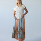 Sorrento stripe palm print skirt, front view with hands on hips