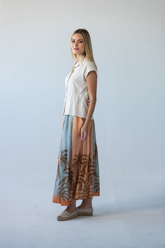 Sorrento stripe palm print skirt, side profile view