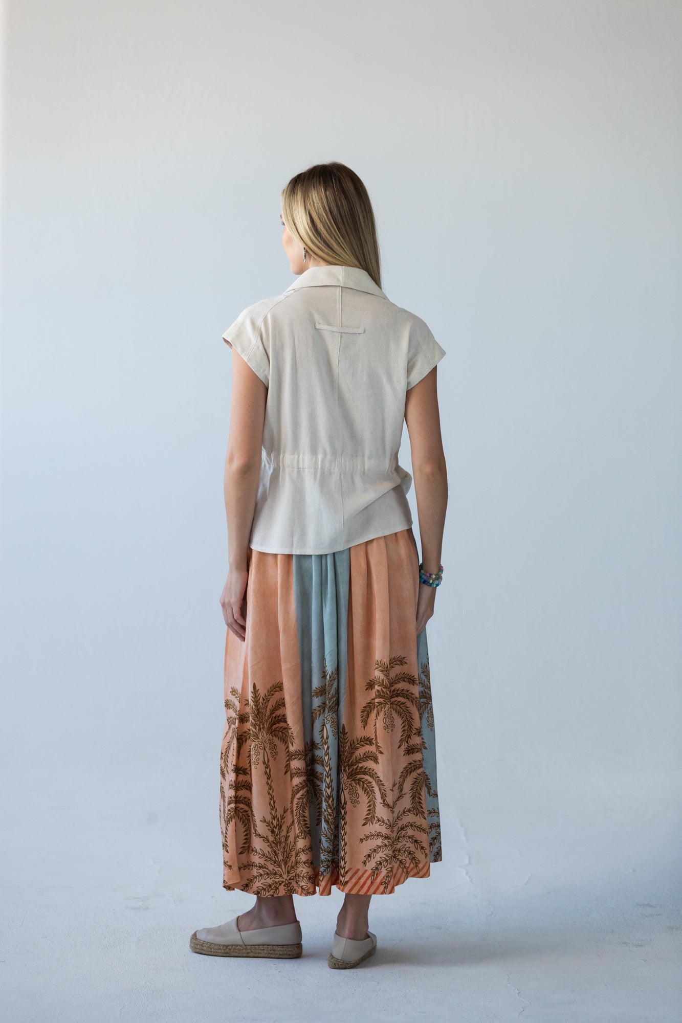 Sorrento stripe palm print skirt, back view