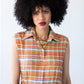 Sutton orange check shirt-dress, front view showing collar and button placket