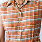 Sutton orange check shirt-dress, close-up of collar, button placket and elasticated waist
