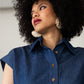 Reese denim shirt, close up of collar and neckline