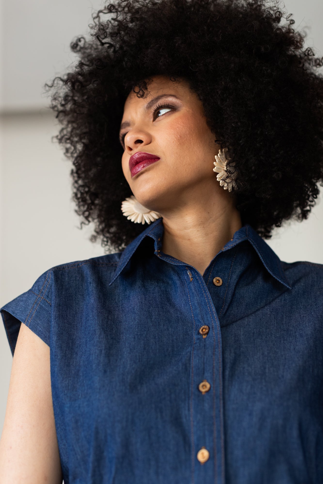 Reese denim shirt, close up of collar and neckline