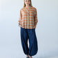 Darcy frill shirt, full-length front view with hands in pockets, styled with Stella balloon pants