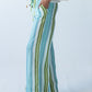 Sydney stripe wide leg pants, close up side view showing drawcord waist