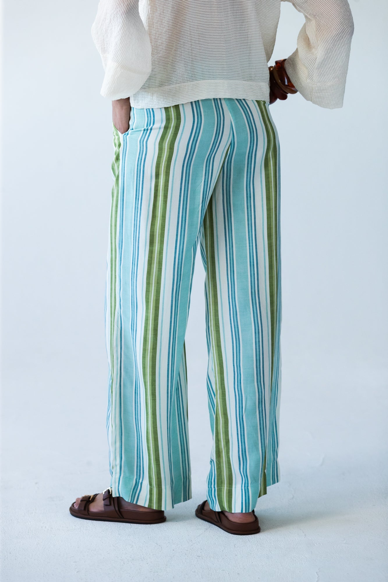 Sydney stripe wide leg pants, close up back view showing waistband