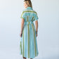 Quinn blue green stripe dress, back view
