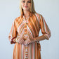Cassidy Sunset Stripe dress, close-up of collar, button stand and bias-cut bodice