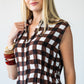 Sutton chocolate check shirt-dress, three-quarter view showing collar, button placket and elasticated waist