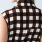 Sutton chocolate check shirt-dress, close-up back view of collar and yoke