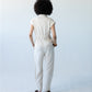 Reese stone shirt, back view showing loop tab and elasticated seam