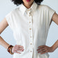 Reese stone shirt, close up of collar with hand at neckline
