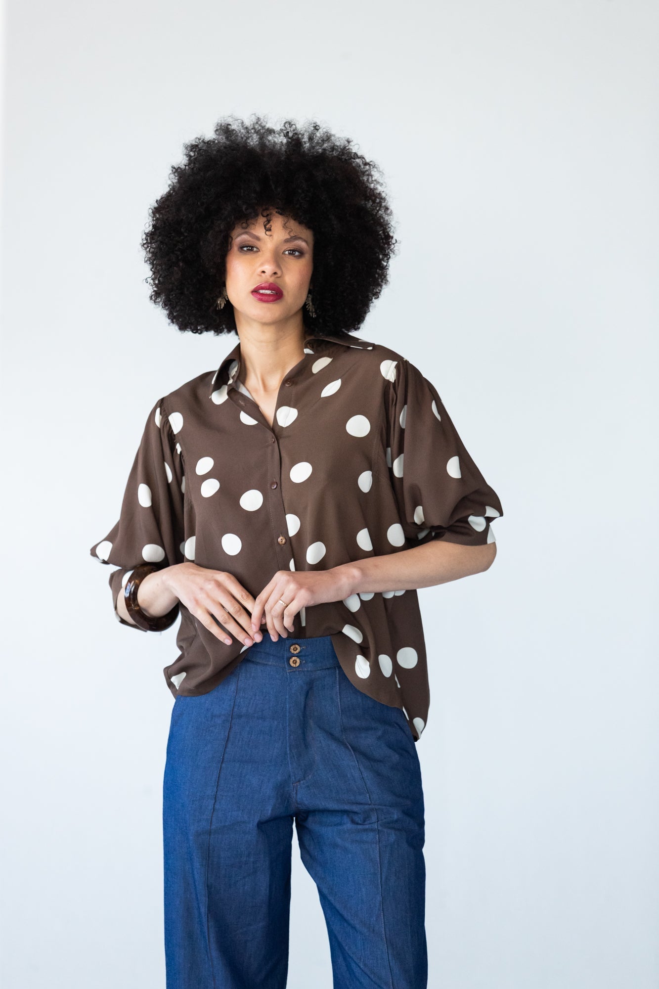 Blair wide leg denim pants, front view close up with hands in pockets
