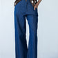 Blair wide leg denim pants, side view close up with hand in pocket