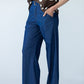 Blair wide leg denim pants, close up of waistband and centre seam