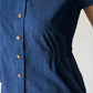 Reese denim shirt, close up of button placket and elasticated waist