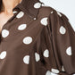 Harper polka dot shirt, close-up of gathered shoulder and balloon sleeve
