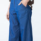 Blair wide leg denim pants, side view close up showing centre seam