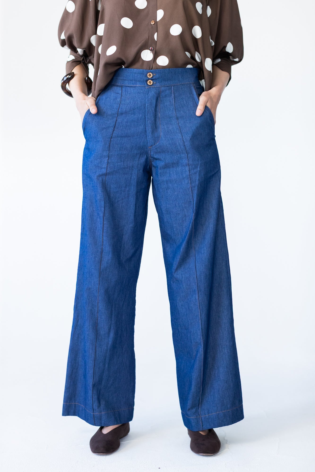 Blair wide leg denim pants, front view close up full length