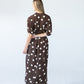 Sloane polka dot dress, back view showing gathered yoke
