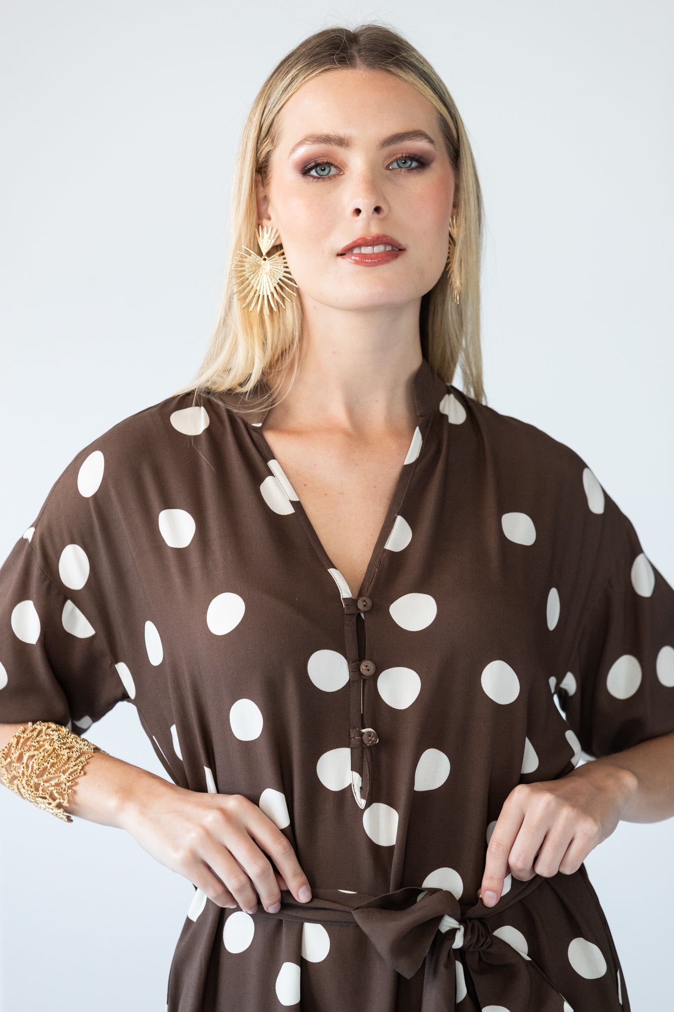 Sloane polka dot dress, close up of collar and neckline