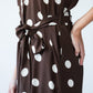 Sloane polka dot dress, close up of belt and side pocket