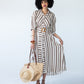 Cassidy stripe dress, front view with skirt in motion showing A-line shape