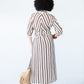 Cassidy stripe dress, back view showing bias cut bodice and vertical skirt stripe