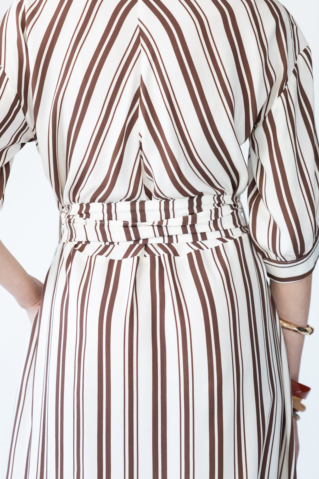 Cassidy stripe dress, close up of back waist and belt detail