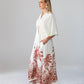 Georgia cream palm print kaftan, side profile with hand in pocket
