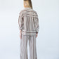 Blake chocolate stripe shirt, back view full length