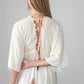 Georgia cream palm print kaftan, close up of back keyhole tie detail