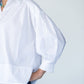 Blake white poplin shirt, close up side view of puff sleeve
