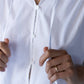 Blake white poplin shirt, close up of placket and button detail