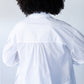 Blake white poplin shirt, back view showing gathered yoke