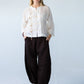 Amelia milk relaxed shirt, front view full length styled with Stella Balloon Pants in Chocolate