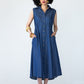 Sutton denim shirt-dress, full-length front view with hands in pockets