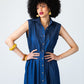 Sutton denim shirt-dress, front view with hands on hips at the elasticated waist
