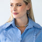 Claire frill stripe shirt, close up of collar and neckline