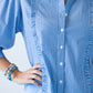 Claire frill stripe shirt, close up of frill trim and button stand