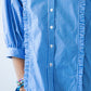 Claire frill stripe shirt, close up of frill trim and buttons