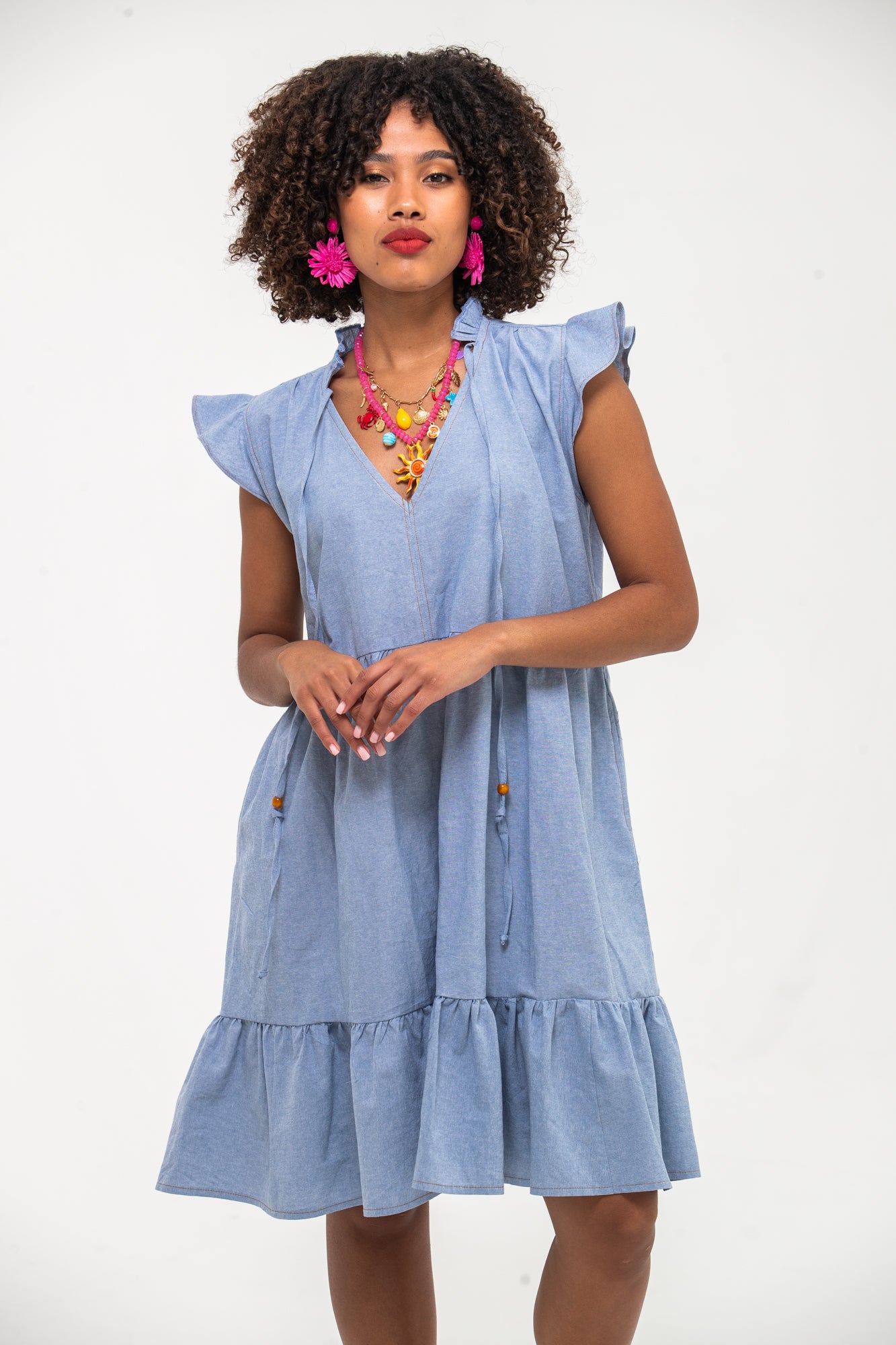 Ella Frill Dress - Light Denim