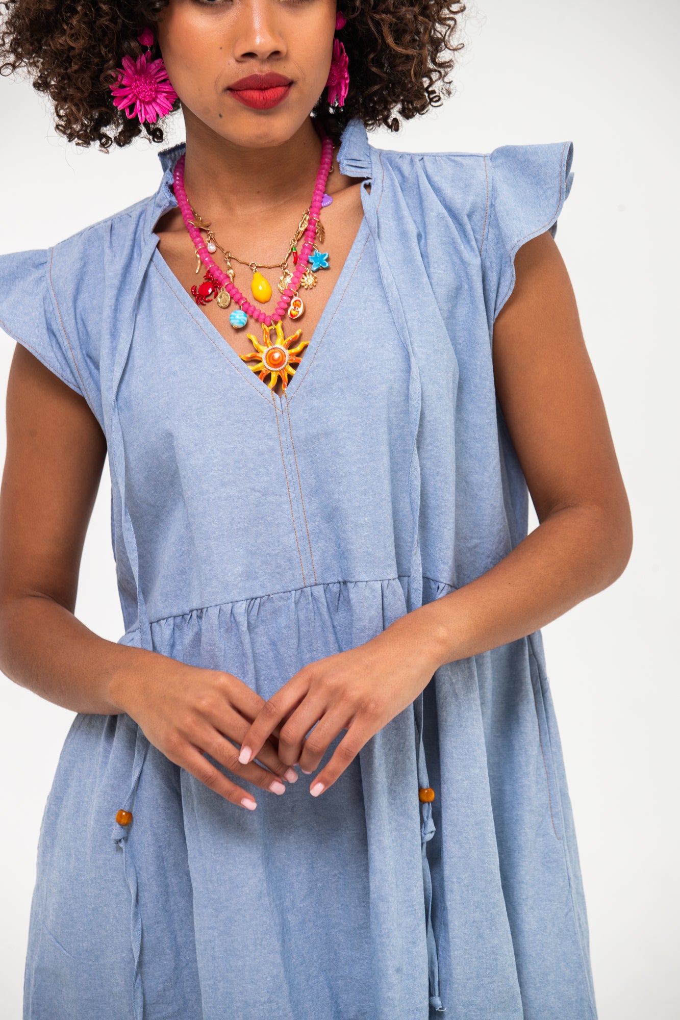 Ella Frill Dress - Light Denim